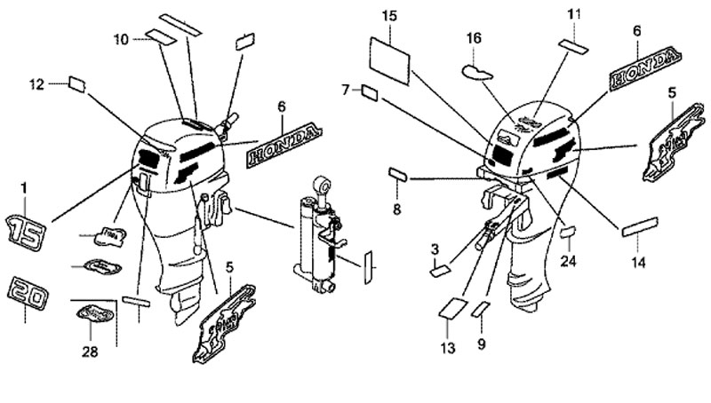 наклейки на корпус на мотор Honda BF 15 D3 SHU