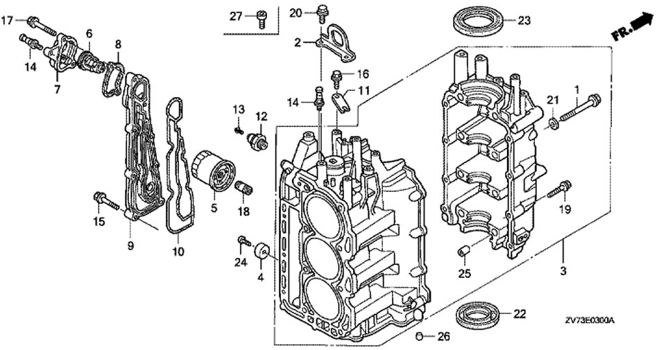 блок цилиндра honda BF30 A4 SRTU, Cylinder Block