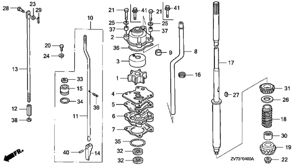 водяной насос Water Pump для honda BF30 A4 SRTU, крыльчатка, вертикальный вал