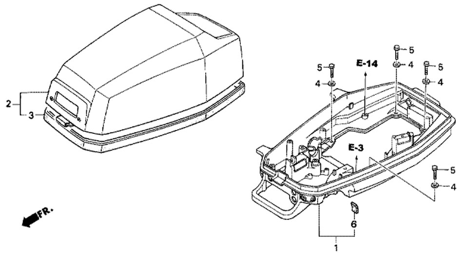 крышка двигателя, мотор лодочный honda BF5 A4 SU 