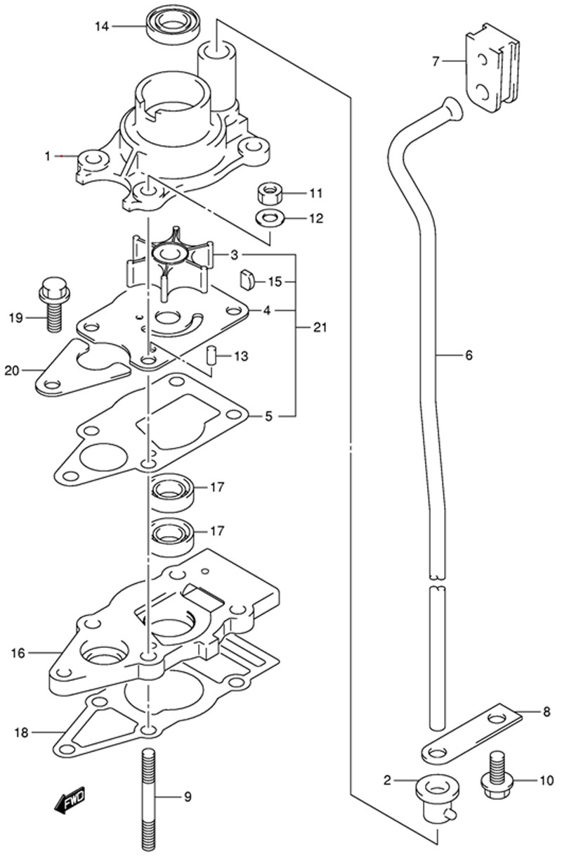 водяной насос Water Pump для двигателя Suzuki DF4 2002-2004 года