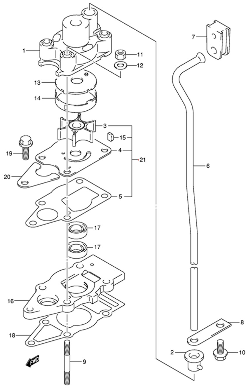 помпа Water Pump для двигателя Suzuki DF4 2005-2009 года