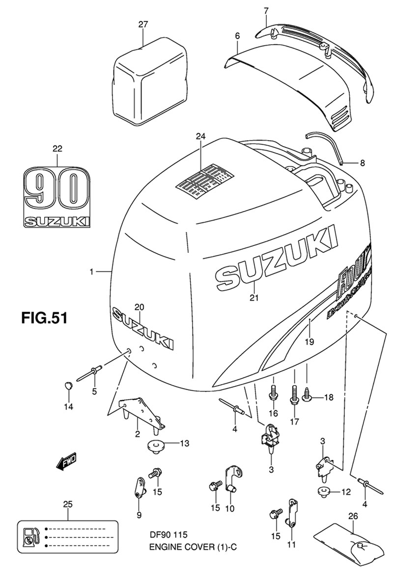   Engine Cover,  Suzuki DF90 TL K8 E1    2001-2002