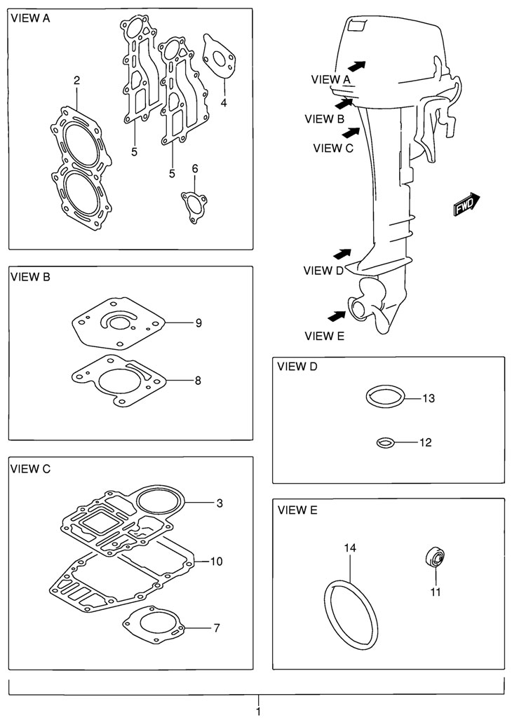 комплекты прокладок suzuki dt 15 sk9 Gasket Set