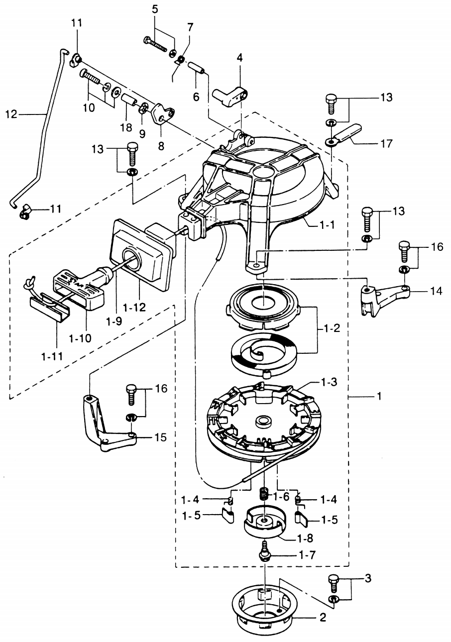 барабанный стартер и блок блокировки стартера мотора tohatsu M9.8B