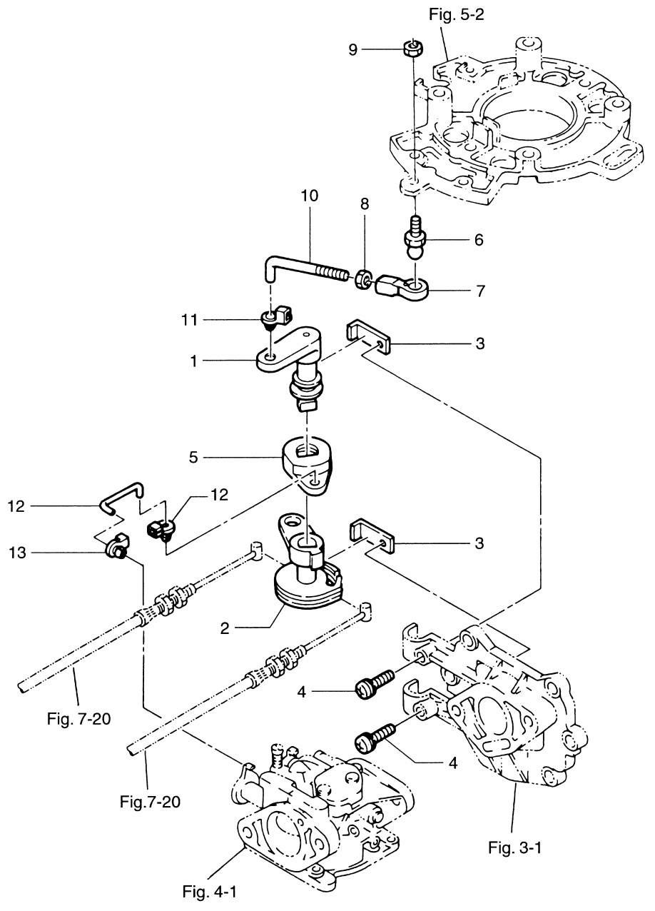 throttle mechanism tohatsu M9.8 B - механизм дросселя