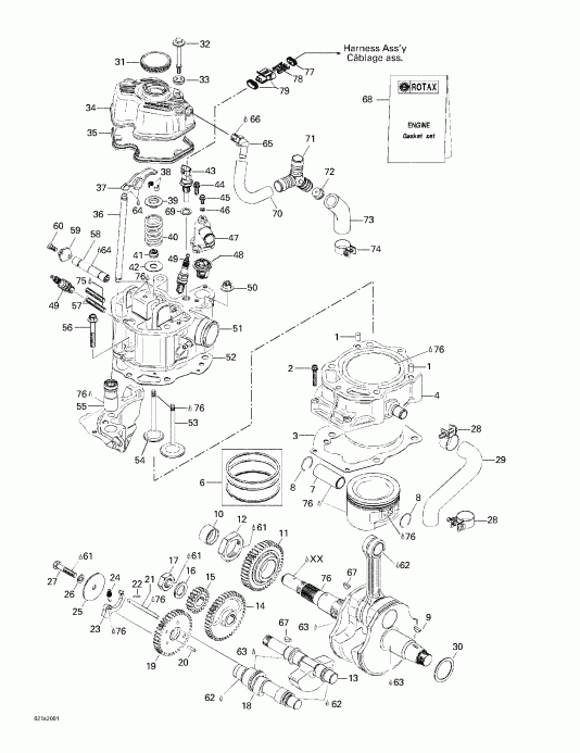 ATV BRP ����������� Traxter, 7400/7401, 2000 - Crankshaft, Pistons And Cylinder