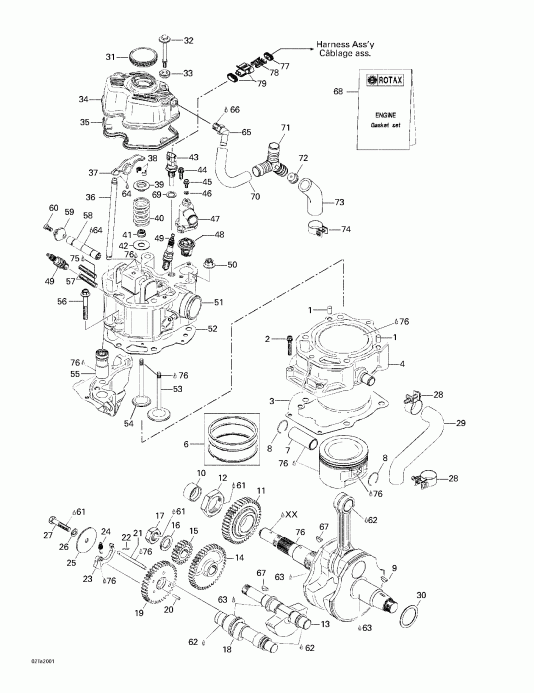 ATV BRP Traxter, 7413/7414, 2000 - Crankshaft, Pistons And Cylinder
