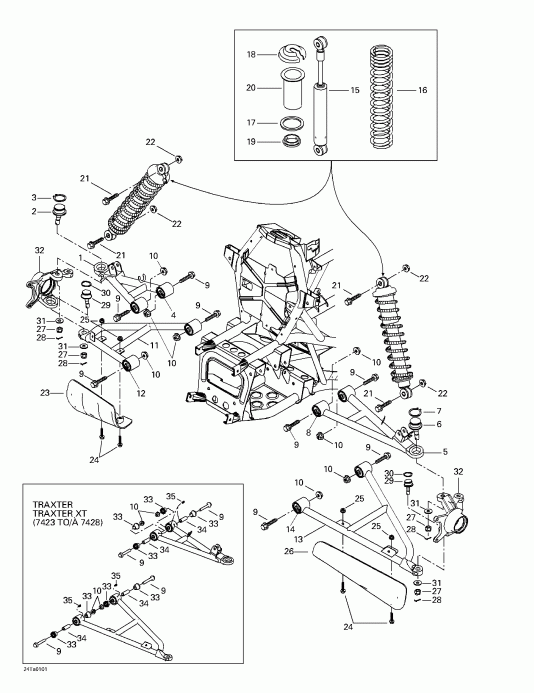 BRP Traxter, 7421/7422/7427/7428 (green/vert), 2001 - Front Suspension
