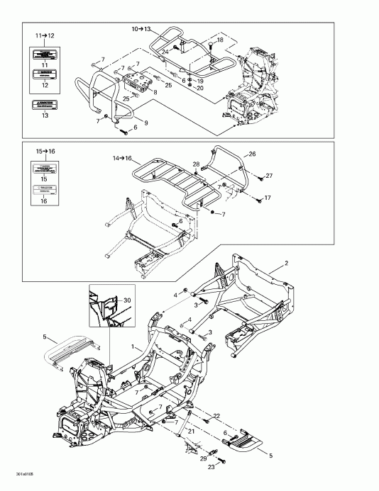  BRP Traxter Footshift, Green/vert, 2001 - Frame And Luggage Racks