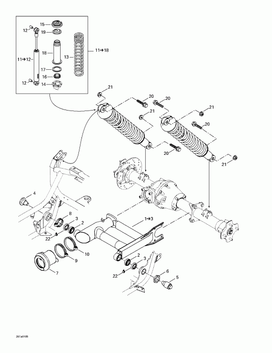ATV BRP Traxter Footshift, Red/rouge, 2001  - Rear Suspension