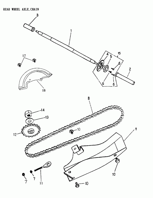 ATV  Mini DS 90 2-strokes, 2002  - Rear Wheel Axle, Chain 170-22