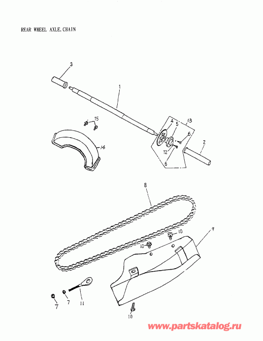 ����������  Mini DS 90 4-strokes, 2002 - Rear Wheel Axle, Chain 172-26
