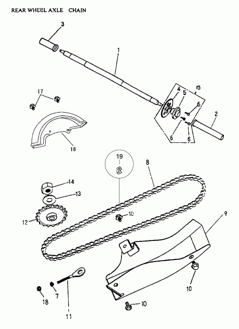  BRP Mini DS 50 2-strokes, 2004  - Rear Wheel Axle, Chain