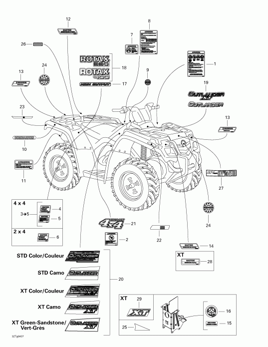  Bombardier Outlander 400 XT 4 X 4, 2004  - Decals