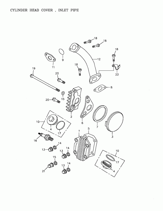   Mini DS 90 4-strokes, 2005 - Cylinder Head Cover, Inlet Pipe