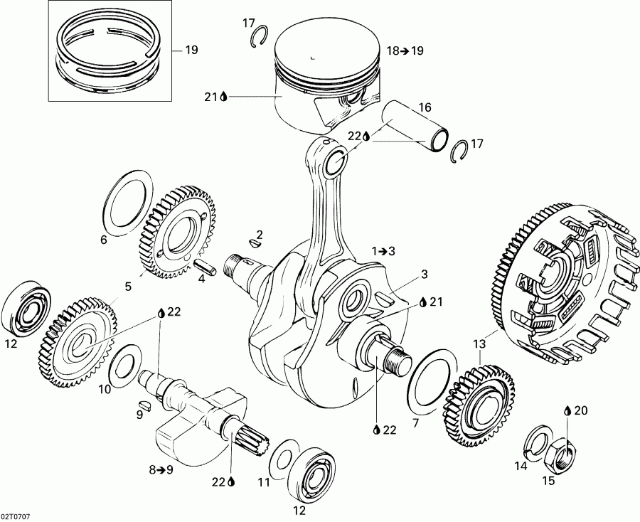 ATV  DS 650 X, 2007 - Crankshaft And Pistons