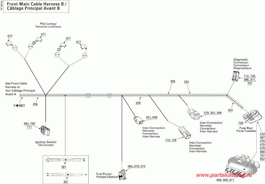 ����������  ����������� DS 450 CE STD & X (3F9D,3G9D), 2009 - Electrical Harness, Front Section