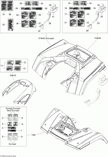 ATV BRP ������ Outlander 500 EFI XT, 2009 - Fender � Central Panel Kit Xt