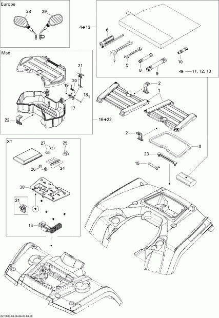 ATV BRP Outlander Max 800R EFI, 2009 - Front And Rear Trays Std