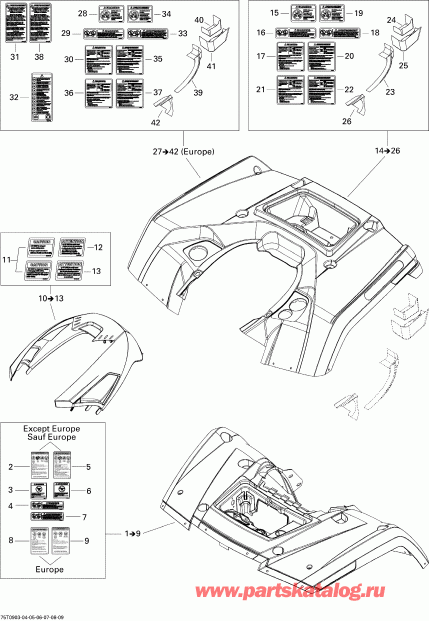 ���������� BRP ����������� Outlander Max 800R EFI Ltd, 2009 - Fender And Central Panel Kit
