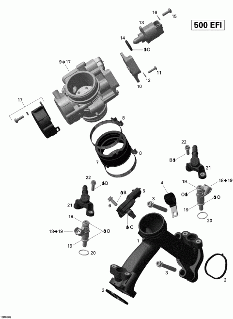 ���������� BRP ����������� Renegade 500, 2009 - Air Intake Manifold And Throttle Body