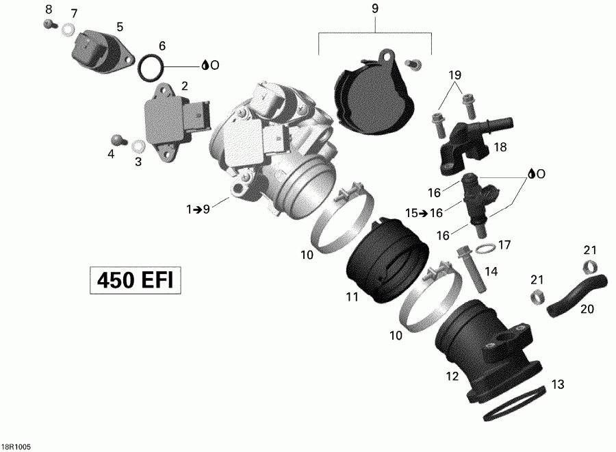 ATV Bombardier DS 450 EFI, 2010 - Air Intake Manifold And Throttle Body