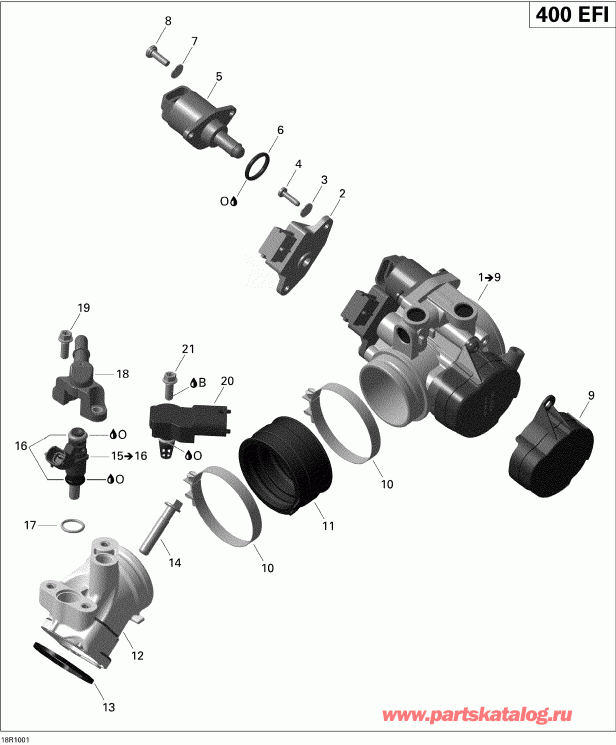 BRP Outlander 400 EFI, 2010 - Air Intake Manifold And Throttle Body