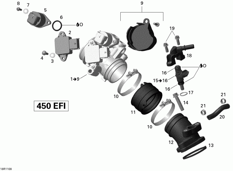 ATV BRP  DS 450 EFI, 2011 - Air Intake Manifold And Throttle Body