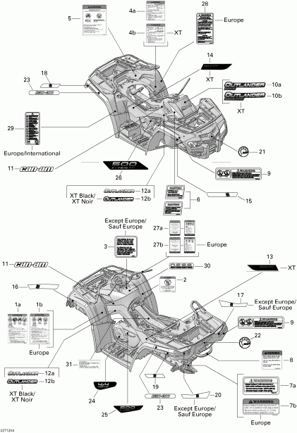 BRP Outlander MAX 500EFI STD & XT, 2012  - Decals