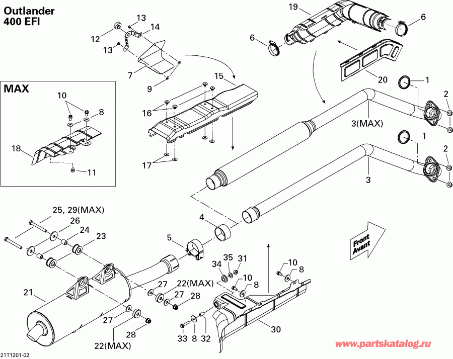 BRP Outlander Max STD, XT, 400 EFI, 2012  - Exhaust System
