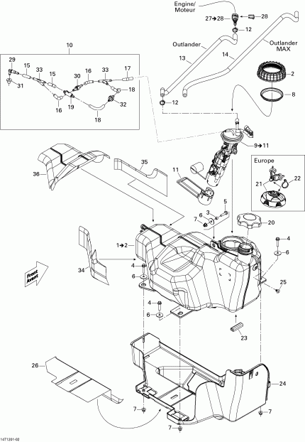 BRP Outlander Max STD, XT, 400 EFI, 2012  - Fuel Tank