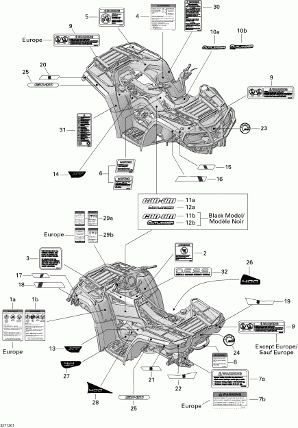ATV BRP Outlander STD, XT, 400 EFI, 2012 ������ - Decals