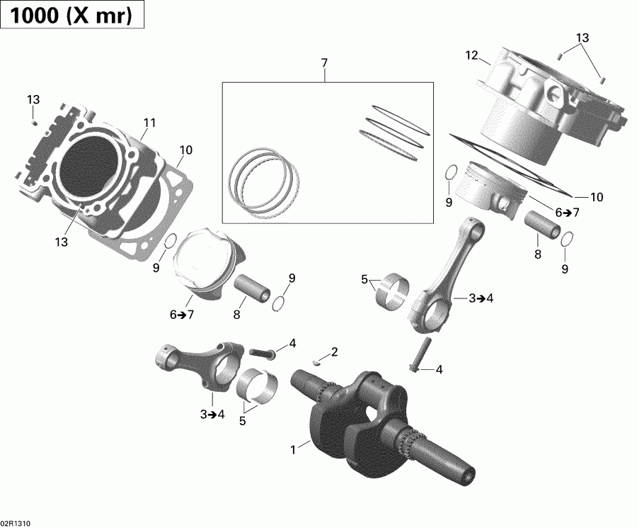 BRP  Outlander 1000EFI XMR, 2013 - Crankshaft, Piston And Cylinder