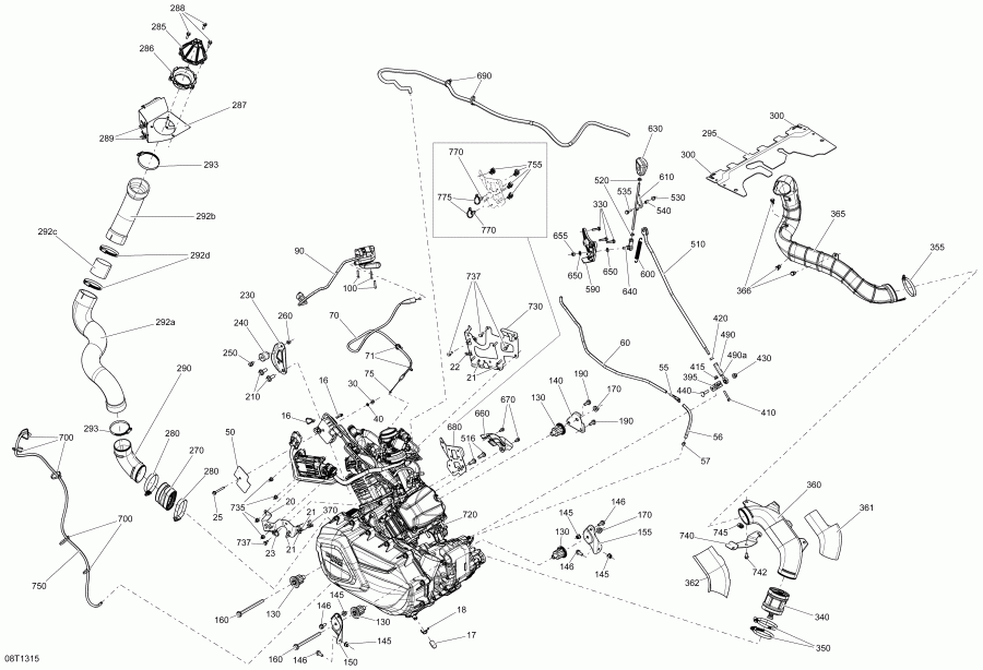  Outlander 1000EFI XMR, 2013 - Engine And Engine Support