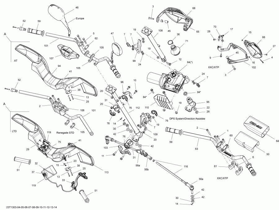 Outlander 500EFI STD, DPS & XT, 2013 - Steering