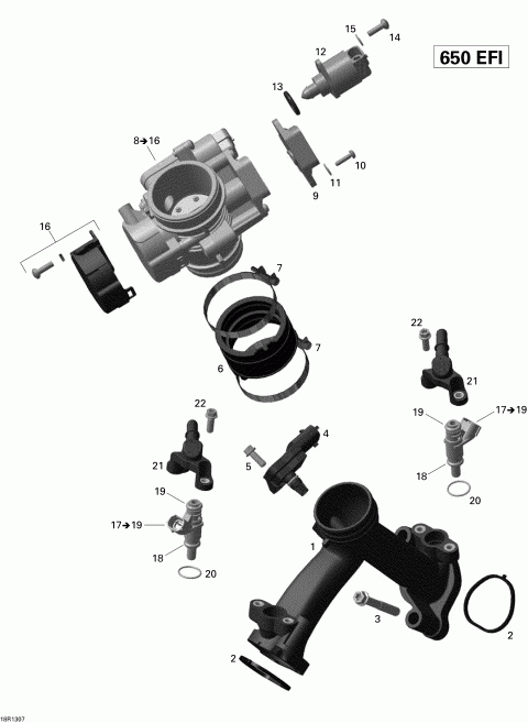 ATV Bombardier Outlander 650EFI XMR, 2013  - Air Intake Manifold And Throttle Body