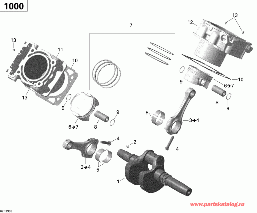 Bombardier  Outlander MAX 1000EFI, DPS, XT & XT-P, 2013 - Crankshaft, Piston And Cylinder