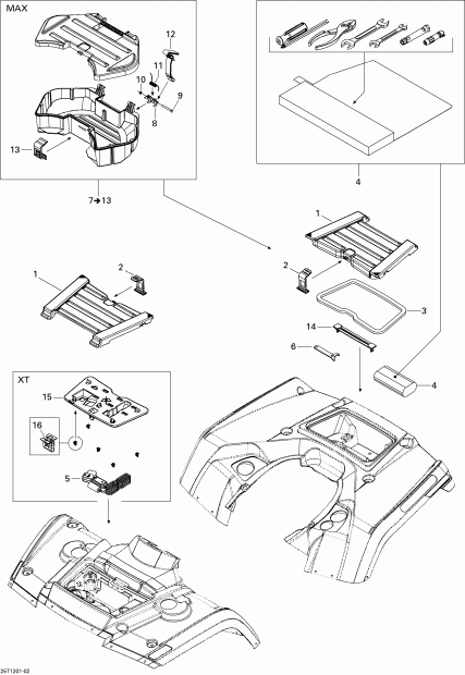 BRP  Outlander STD, XT, 400 EFI, 2013 - Front And Rear Trays