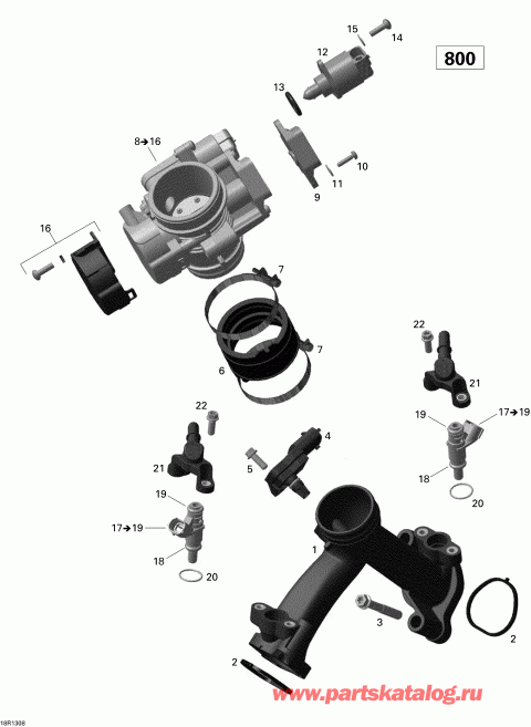 Bombardier  Renegade 800R EFI STD & XXC, 2013 - Air Intake Manifold And Throttle Body