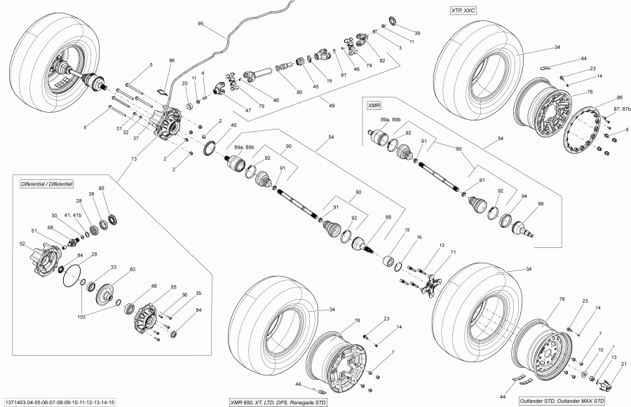 ATV BRP ������ Outlander 1000EFI, DPS, XT & XT-P, 2014 - Drive System, Rear