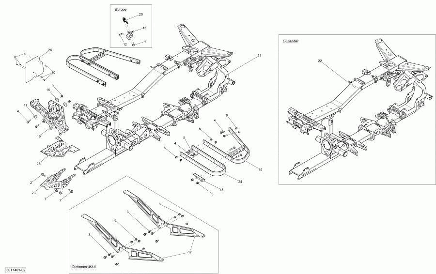  Bombardier Outlander 400 EFI, STD, XT, 2014  - Frame