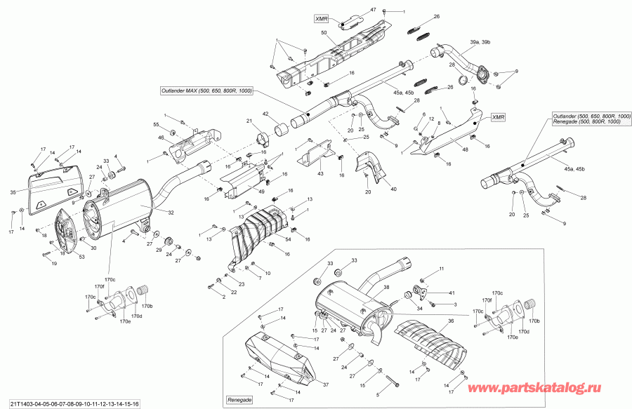    Outlander 500EFI STD, DPS & XT, 2014 - Exhaust System