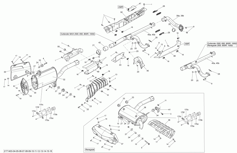 ATV BRP Outlander 650EFI STD, DPS & XT, 2014 - Exhaust System