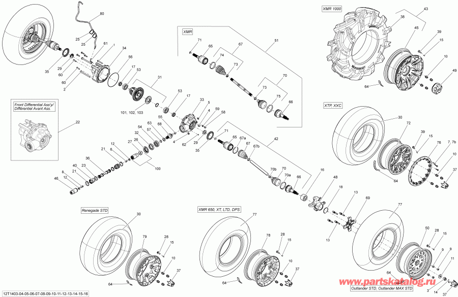���������� BRP Renegade 1000 EFI STD, XXC, 2014 - Drive System, Front