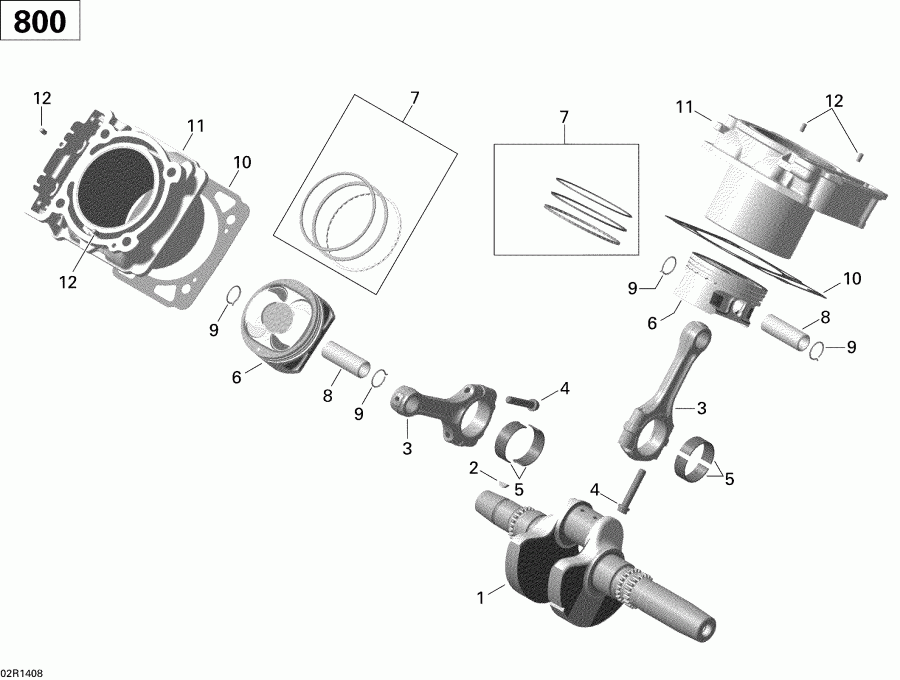 BRP Renegade 800R EFI STD & XXC, 2014  - Crankshaft, Piston And Cylinder