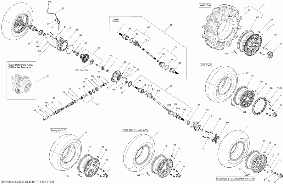 BRP  Renegade 800R EFI STD & XXC, 2014 - Drive System, Front