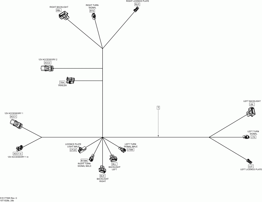    Outlander 6X6 650 EFI, 2015 - rear Harness_15t1528b