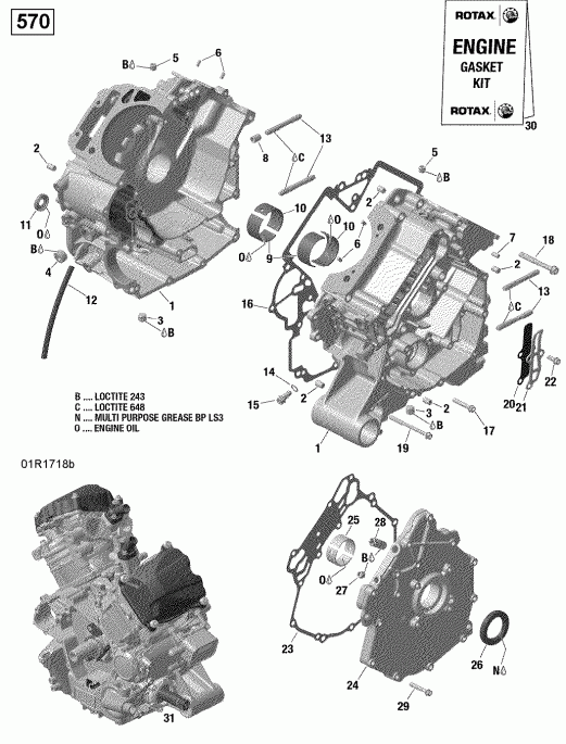  BRP Outlander 570 EFI T3 including old EU Regulation - Built before Nov 2017, MY 2018 - Crankcase 570 Efi (package Pro)