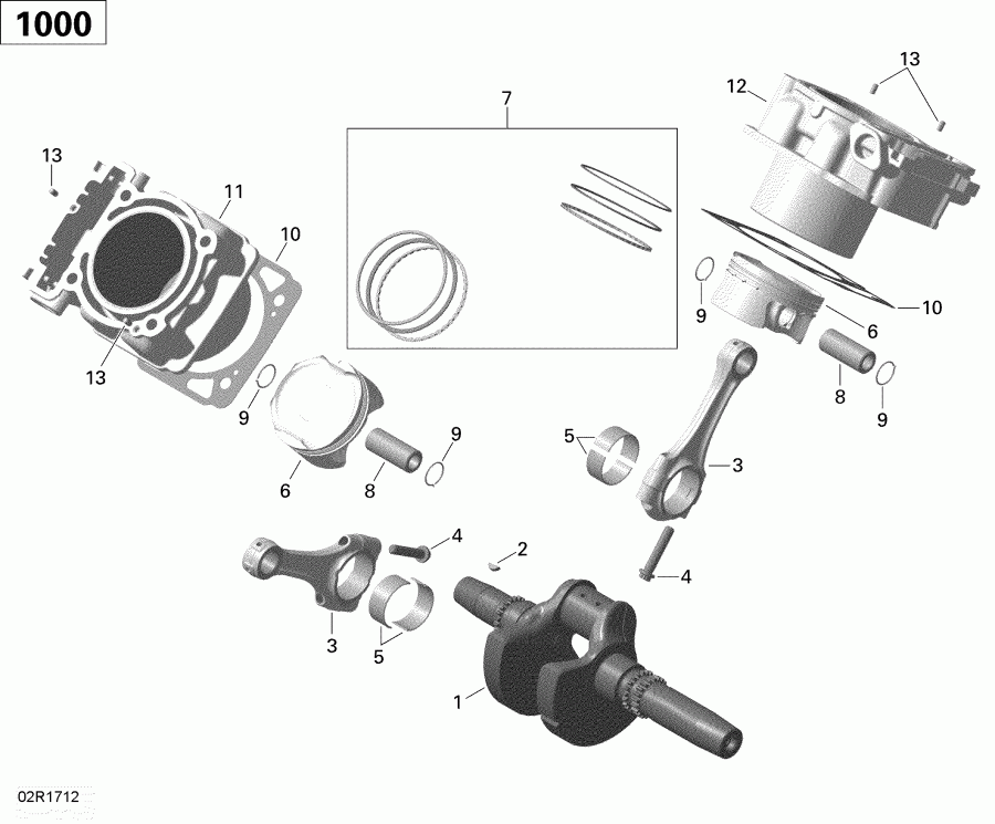  BRP Outlander 6X6 - 1000 EFI, 2018  - Crankshaft, Piston And Cylinder 1000 Efi